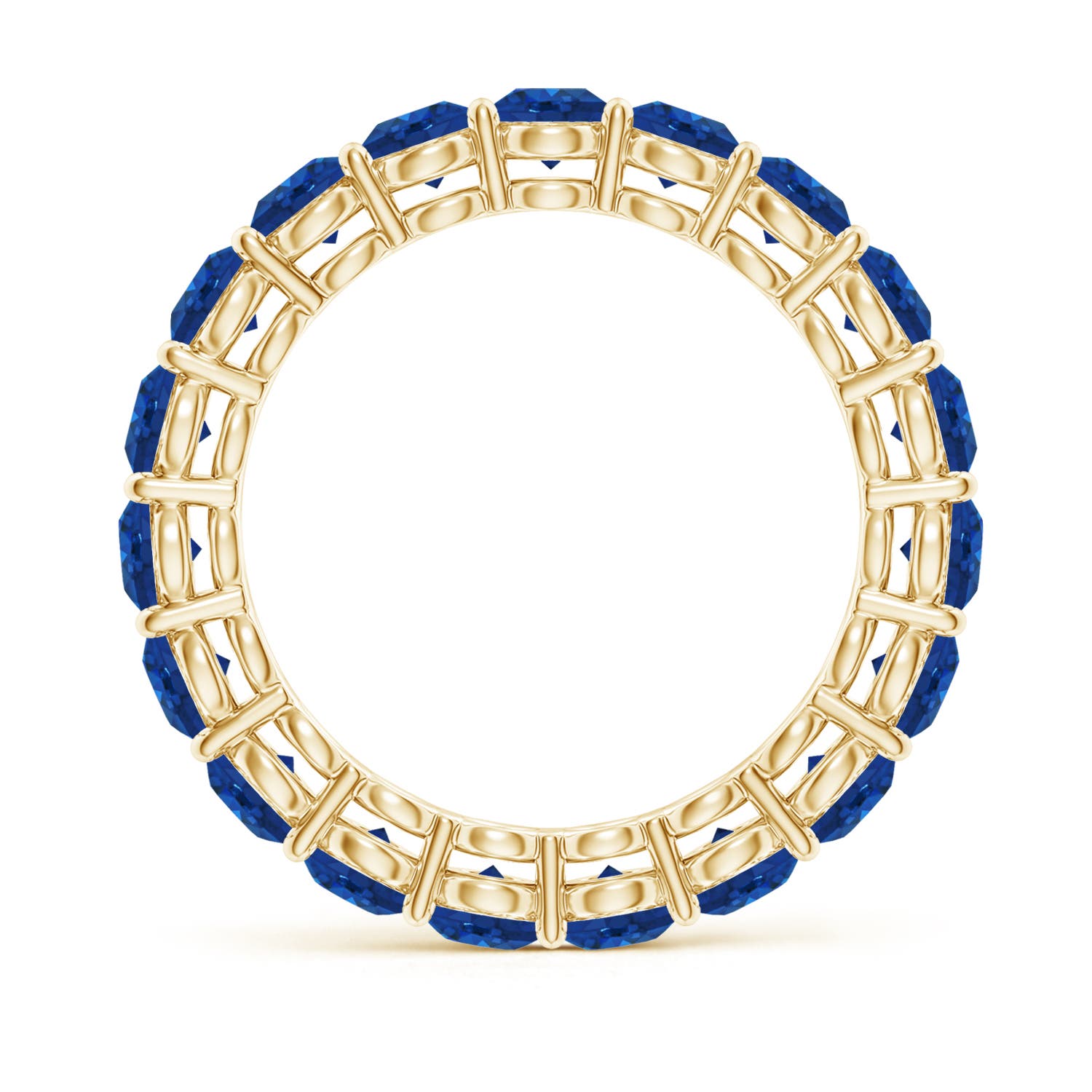 3.5mm AAA Prong-Set Round Blue Sapphire Eternity Wedding Band in 50 Yellow Gold