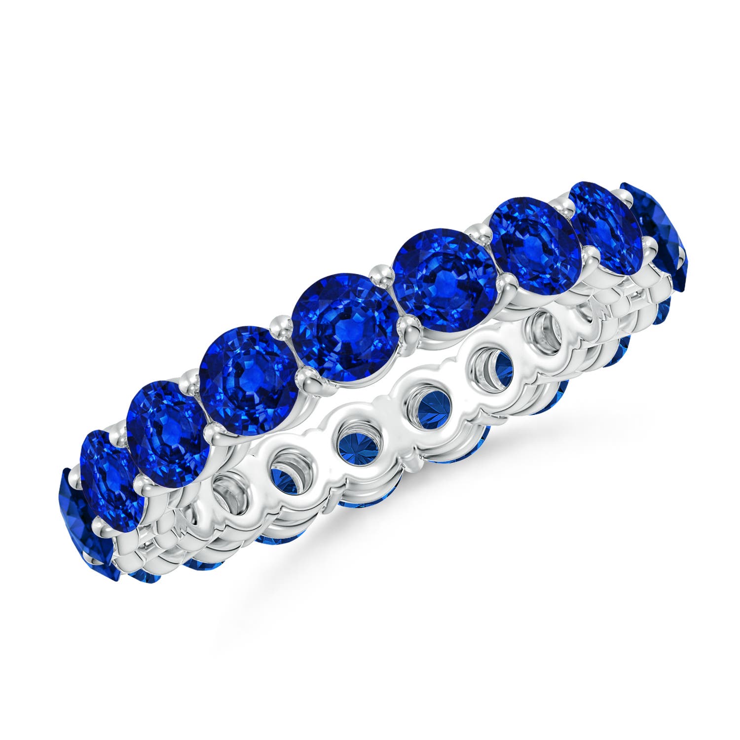 3.5mm AAAA Prong-Set Round Blue Sapphire Eternity Wedding Band in 60 White Gold