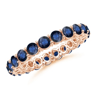 3mm AA Prong-Set Round Blue Sapphire Eternity Wedding Band in 50 Rose Gold