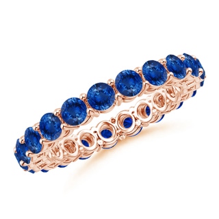 3mm AAA Prong-Set Round Blue Sapphire Eternity Wedding Band in 50 10K Rose Gold