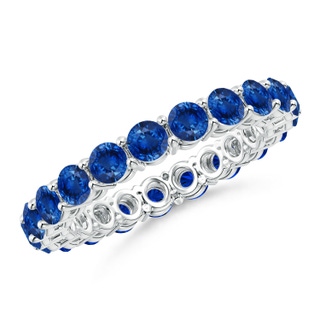 3mm AAA Prong-Set Round Blue Sapphire Eternity Wedding Band in 50 White Gold