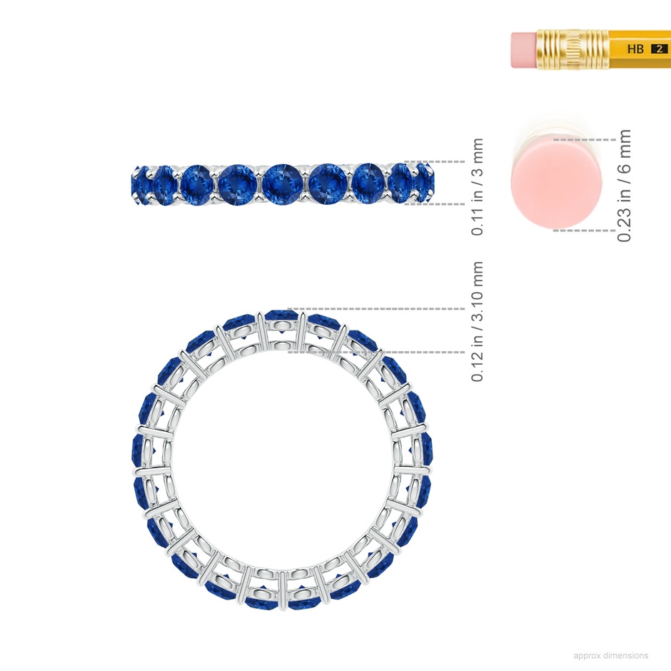 3mm AAA Prong-Set Round Blue Sapphire Eternity Wedding Band in 50 White Gold ruler