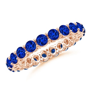 3mm AAAA Prong-Set Round Blue Sapphire Eternity Wedding Band in 50 Rose Gold