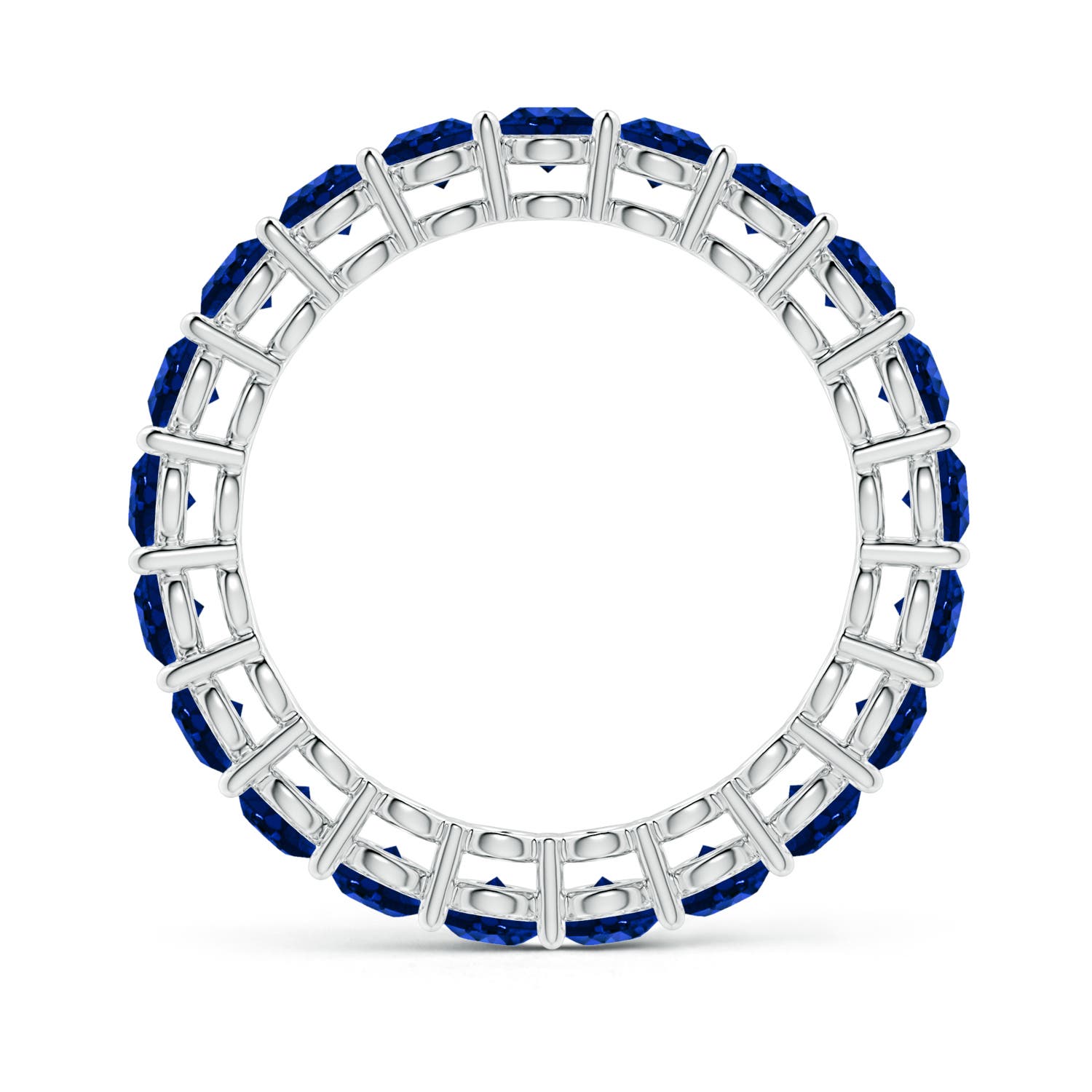 3mm AAAA Prong-Set Round Blue Sapphire Eternity Wedding Band in 50 White Gold
