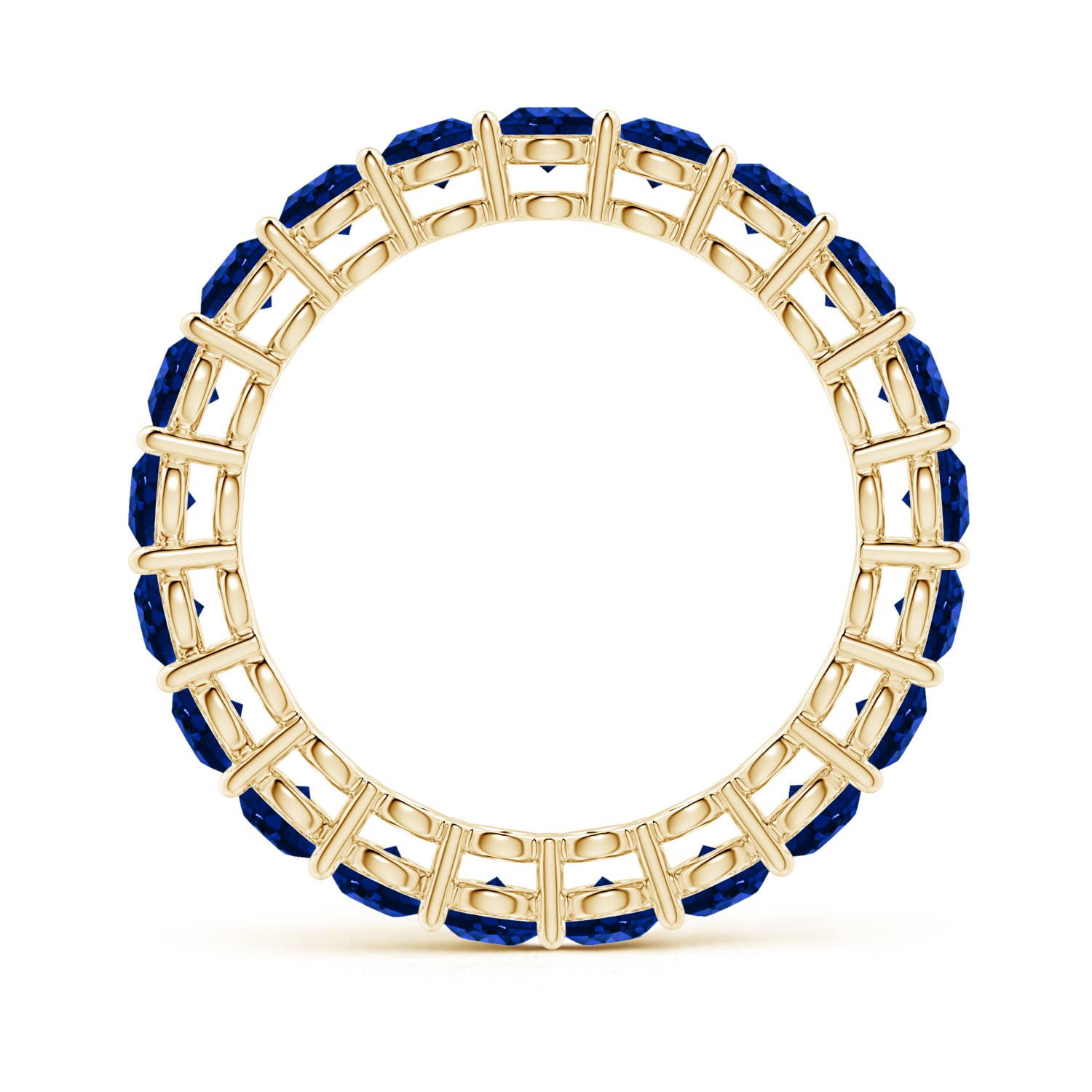 3mm AAAA Prong-Set Round Blue Sapphire Eternity Wedding Band in 50 Yellow Gold