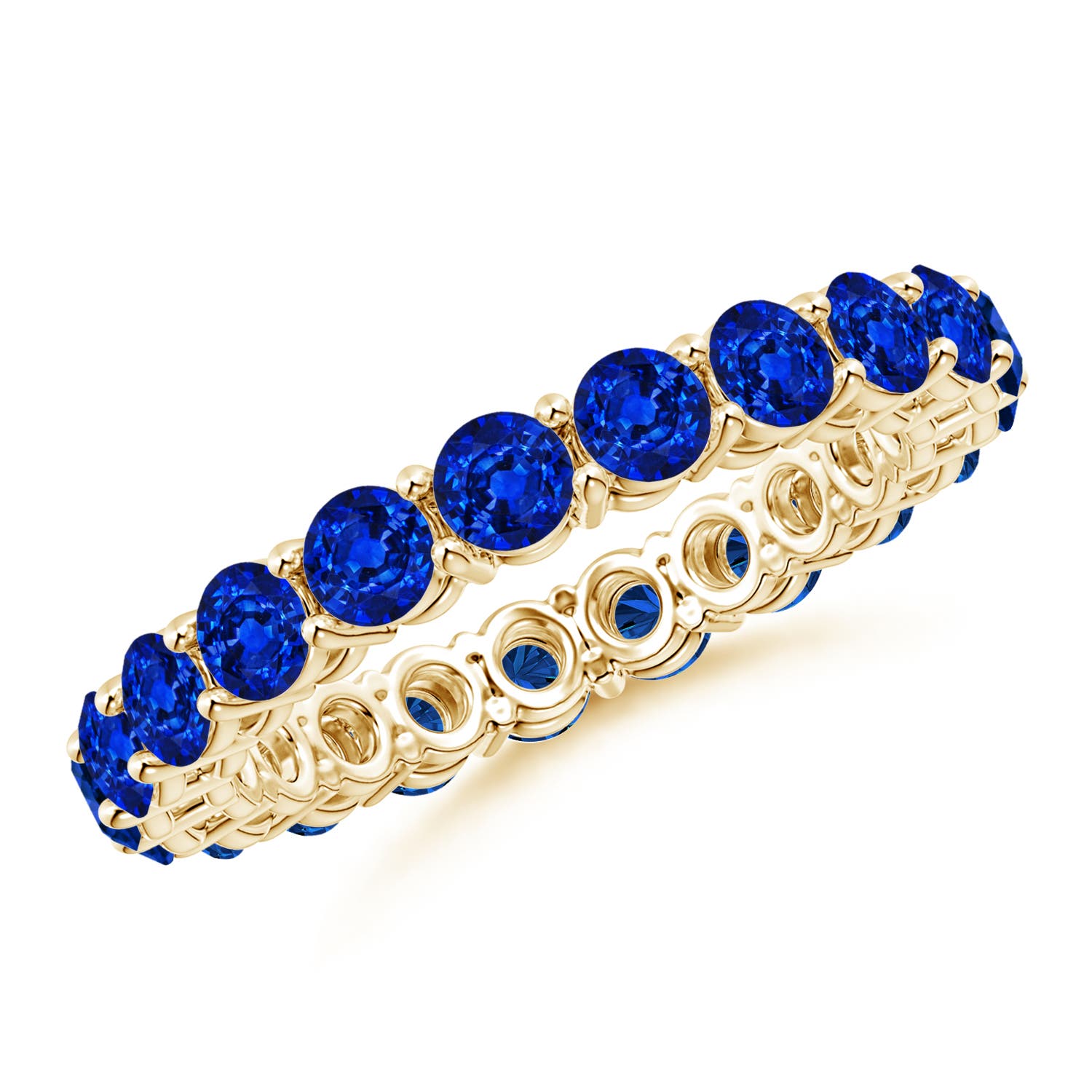 3mm AAAA Prong-Set Round Blue Sapphire Eternity Wedding Band in 55 Yellow Gold