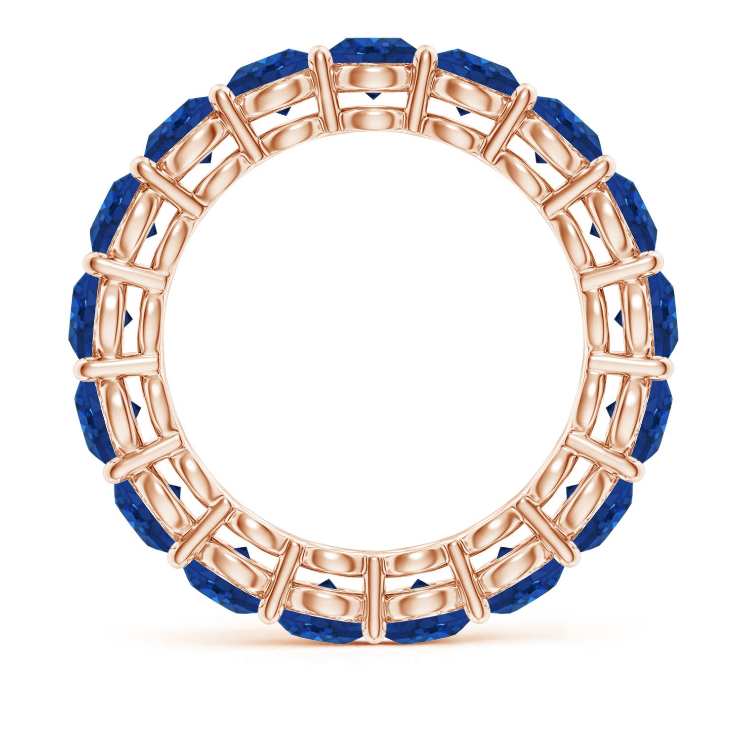 4mm AAA Prong-Set Round Blue Sapphire Eternity Wedding Band in 75 Rose Gold - side 2