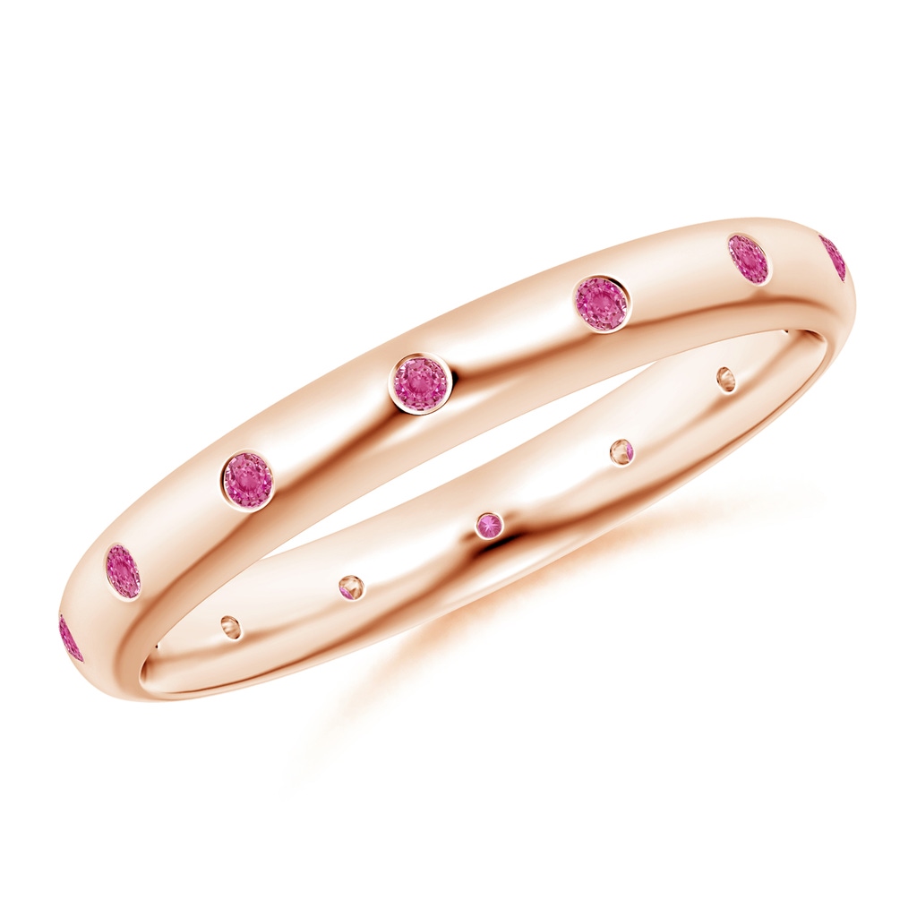 1.3mm AAA Gypsy-Set Round Pink Sapphire Eternity Band in Rose Gold 