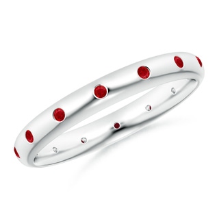 1.3mm AAA Gypsy-Set Round Ruby Eternity Band in 9K White Gold