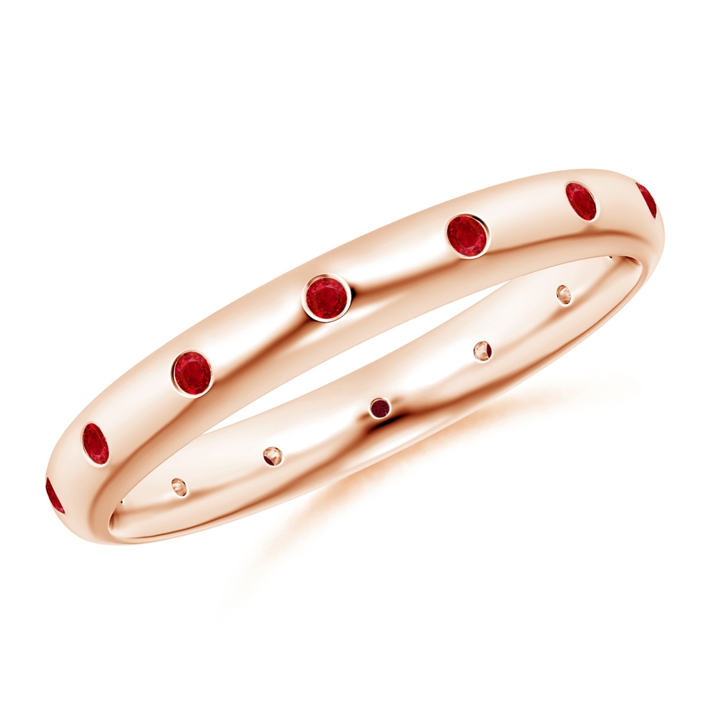 1.3mm AAA Gypsy-Set Round Ruby Eternity Band in Rose Gold