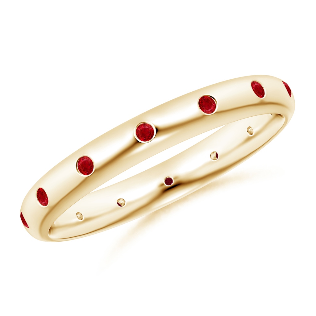 1.3mm AAA Gypsy-Set Round Ruby Eternity Band in Yellow Gold