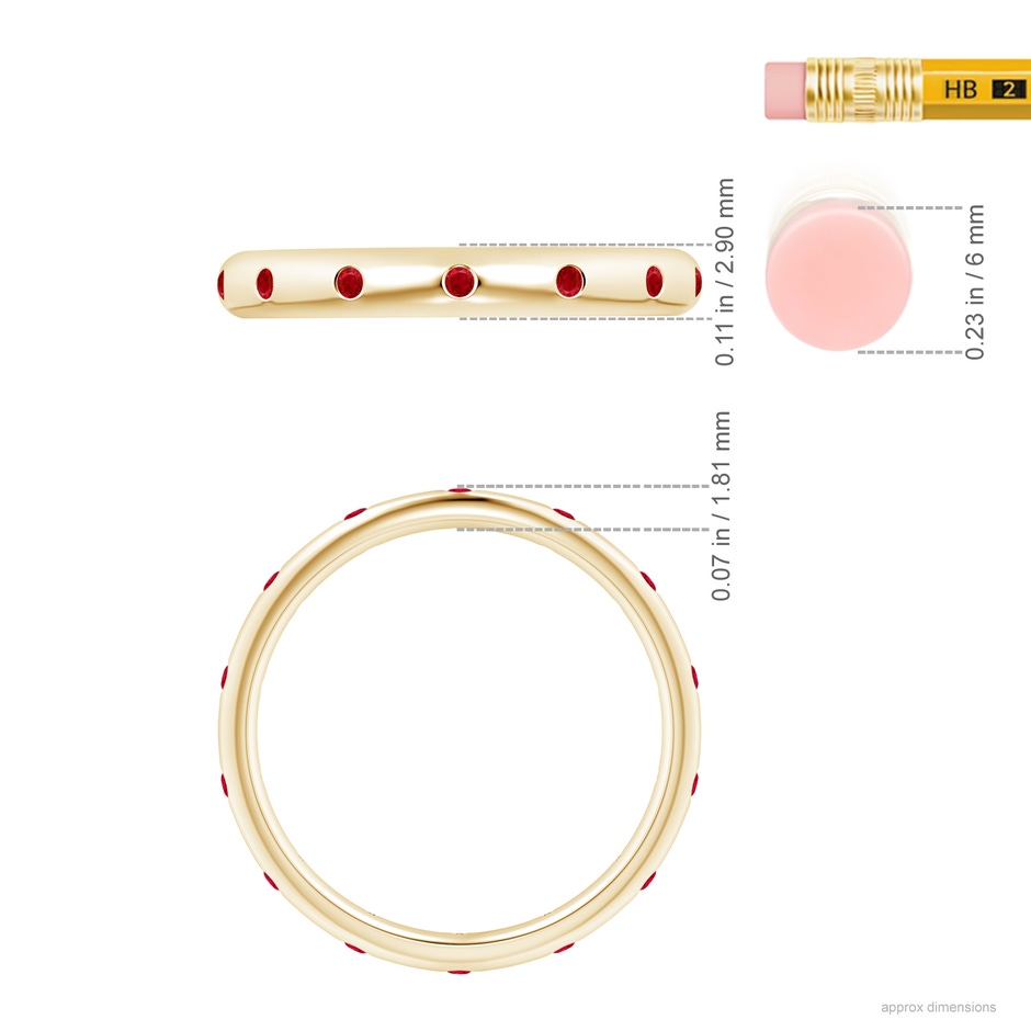 1.3mm AAA Gypsy-Set Round Ruby Eternity Band in Yellow Gold ruler