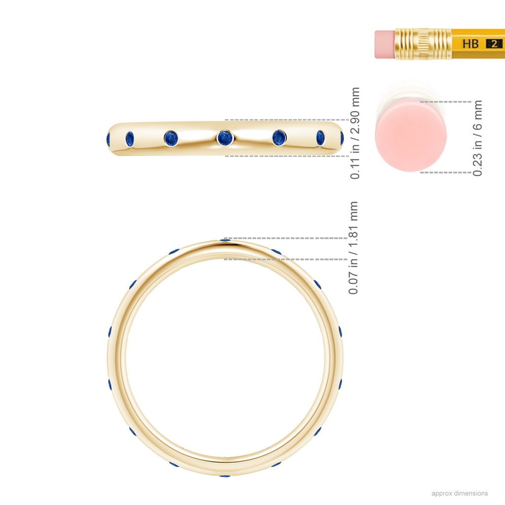 1.3mm AAA Gypsy-Set Round Sapphire Eternity Band in Yellow Gold Ruler