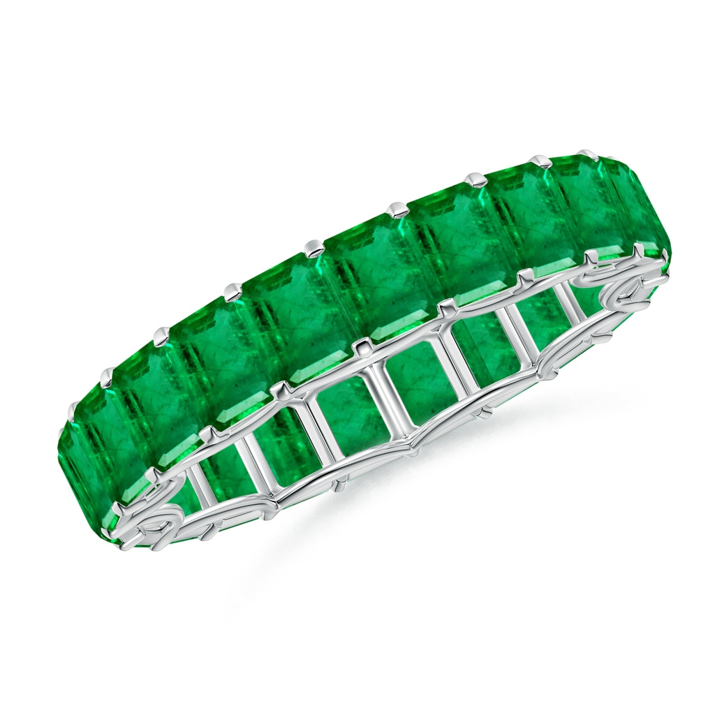 4x3mm AAA Prong-Set Emerald-Cut Emerald Eternity Wedding Ring in 50 White Gold