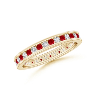 1.5mm AAA Channel Set Ruby and Diamond Eternity Wedding Band in 55 Yellow Gold