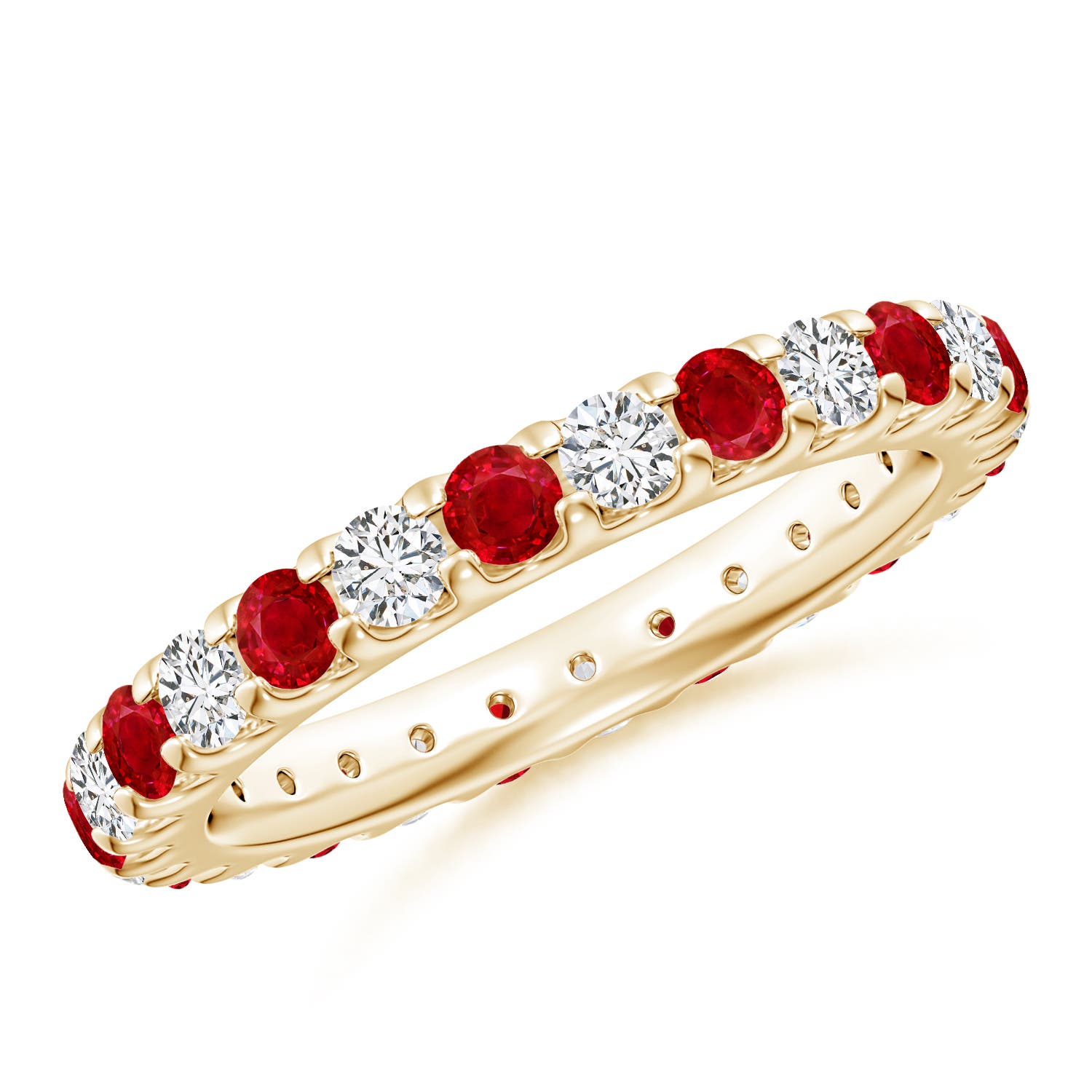 2.8mm AAA Shared Prong Ruby and Diamond Eternity Band in 60 Yellow Gold