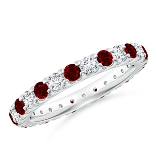 2.8mm AAAA Shared Prong Ruby and Diamond Eternity Band in 60 White Gold