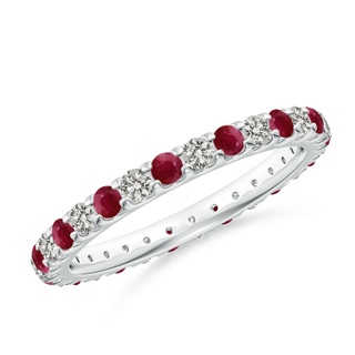 2mm A Shared Prong Ruby and Diamond Eternity Band in 60 White Gold