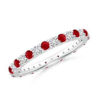 2mm AAA Shared Prong Ruby and Diamond Eternity Band in 60 White Gold