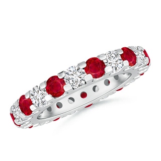 3.3mm AAA Shared Prong Ruby and Diamond Eternity Band in 60 White Gold
