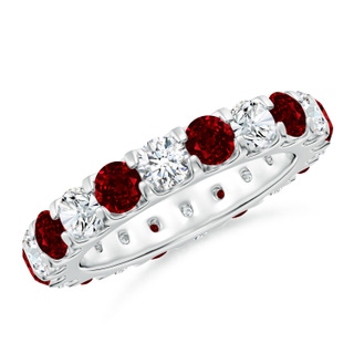 3.5mm AAAA Shared Prong Ruby and Diamond Eternity Band in 60 9K White Gold