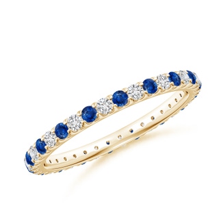 1.7mm AAA Shared Prong Sapphire and Diamond Eternity Band in 60 Yellow Gold