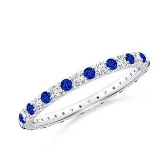 1.7mm AAAA Shared Prong Sapphire and Diamond Eternity Band in 60 White Gold