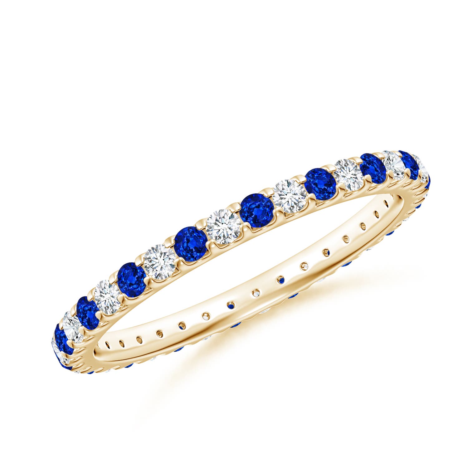 1.7mm AAAA Shared Prong Sapphire and Diamond Eternity Band in 65 Yellow Gold
