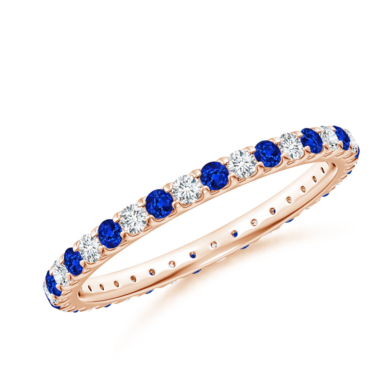 1.7mm AAAA Shared Prong Sapphire and Diamond Eternity Band in 70 Rose Gold