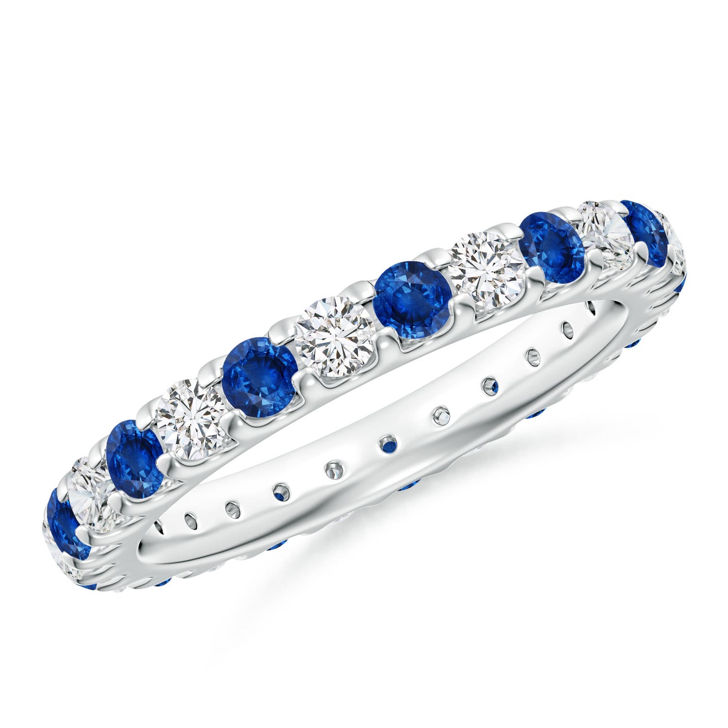 2.8mm AAA Shared Prong Sapphire and Diamond Eternity Band in 65 White Gold