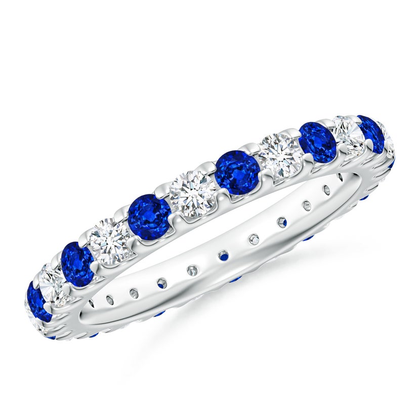 Lab-Grown Shared Prong Blue Sapphire and Lab Diamond Eternity