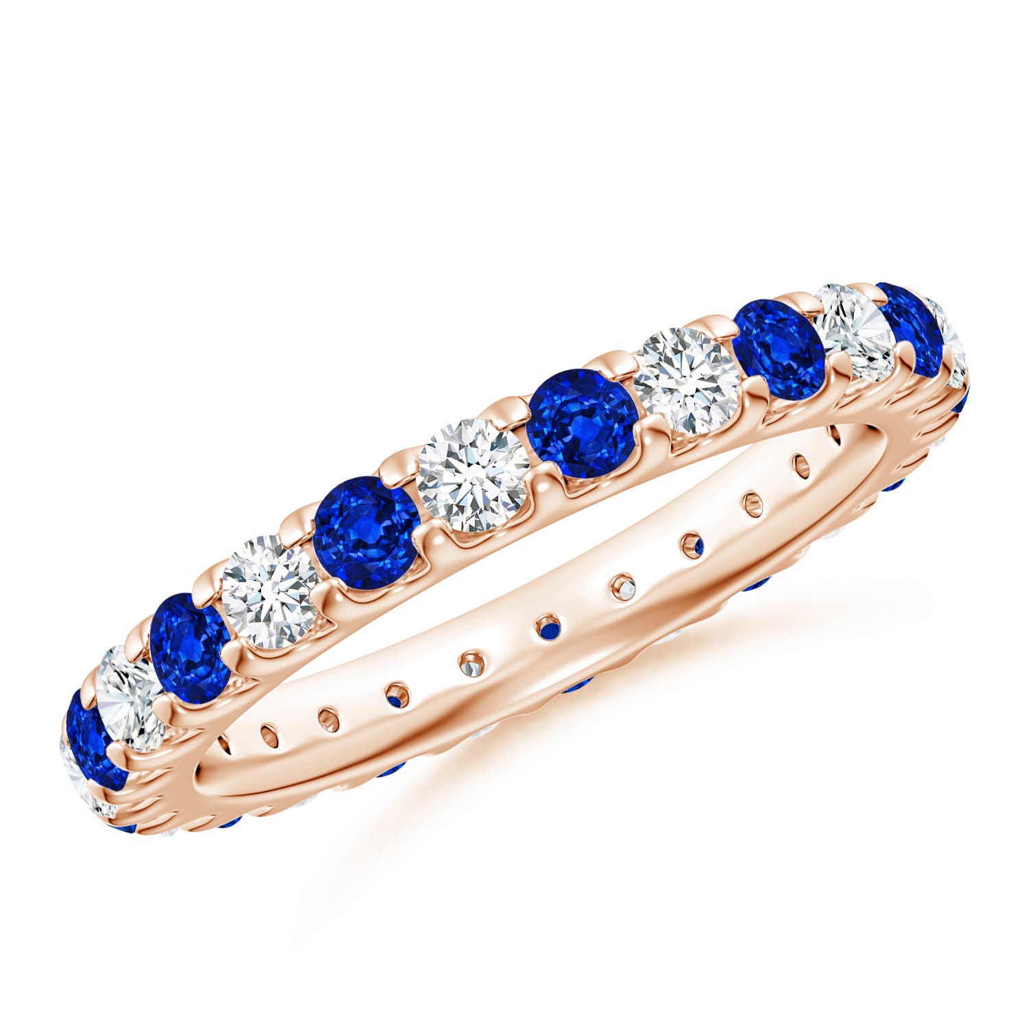 2.8mm AAAA Shared Prong Sapphire and Diamond Eternity Band in 70 Rose Gold