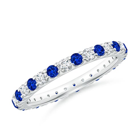 10k White Gold Diamond-Accented Blue Sapphire Ring – 7-Stone Layered Band, Oval Center, Size Adjustable