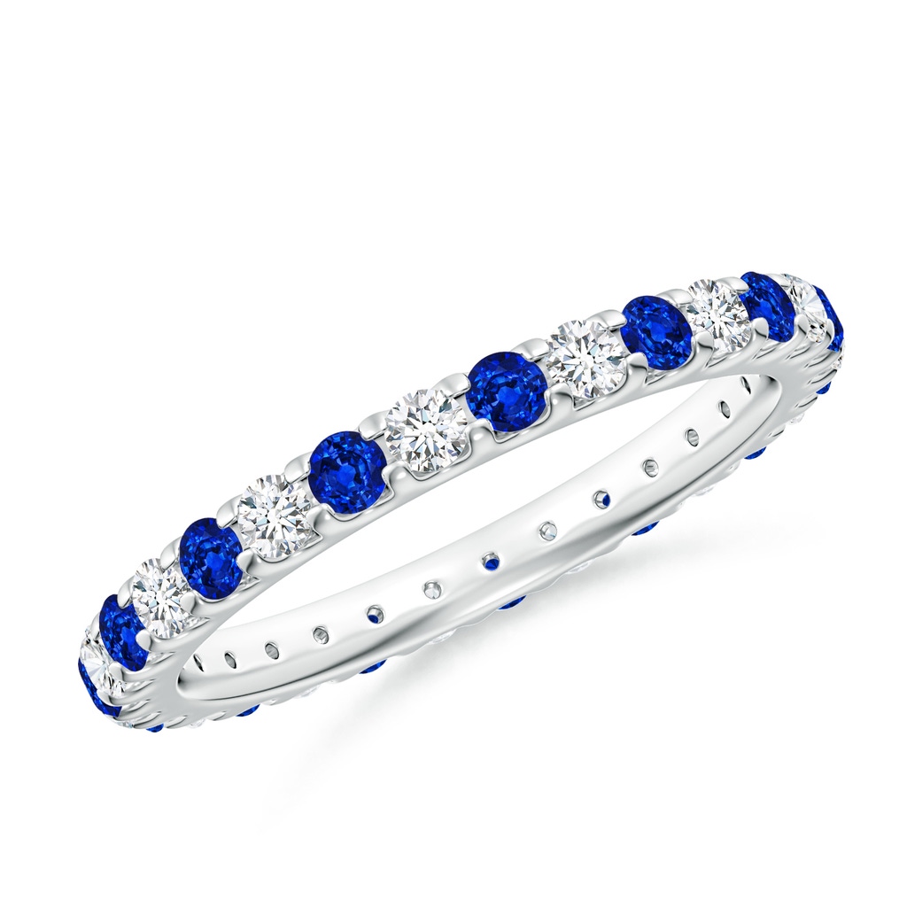 2mm AAAA Shared Prong Sapphire and Diamond Eternity Band in 65 White Gold
