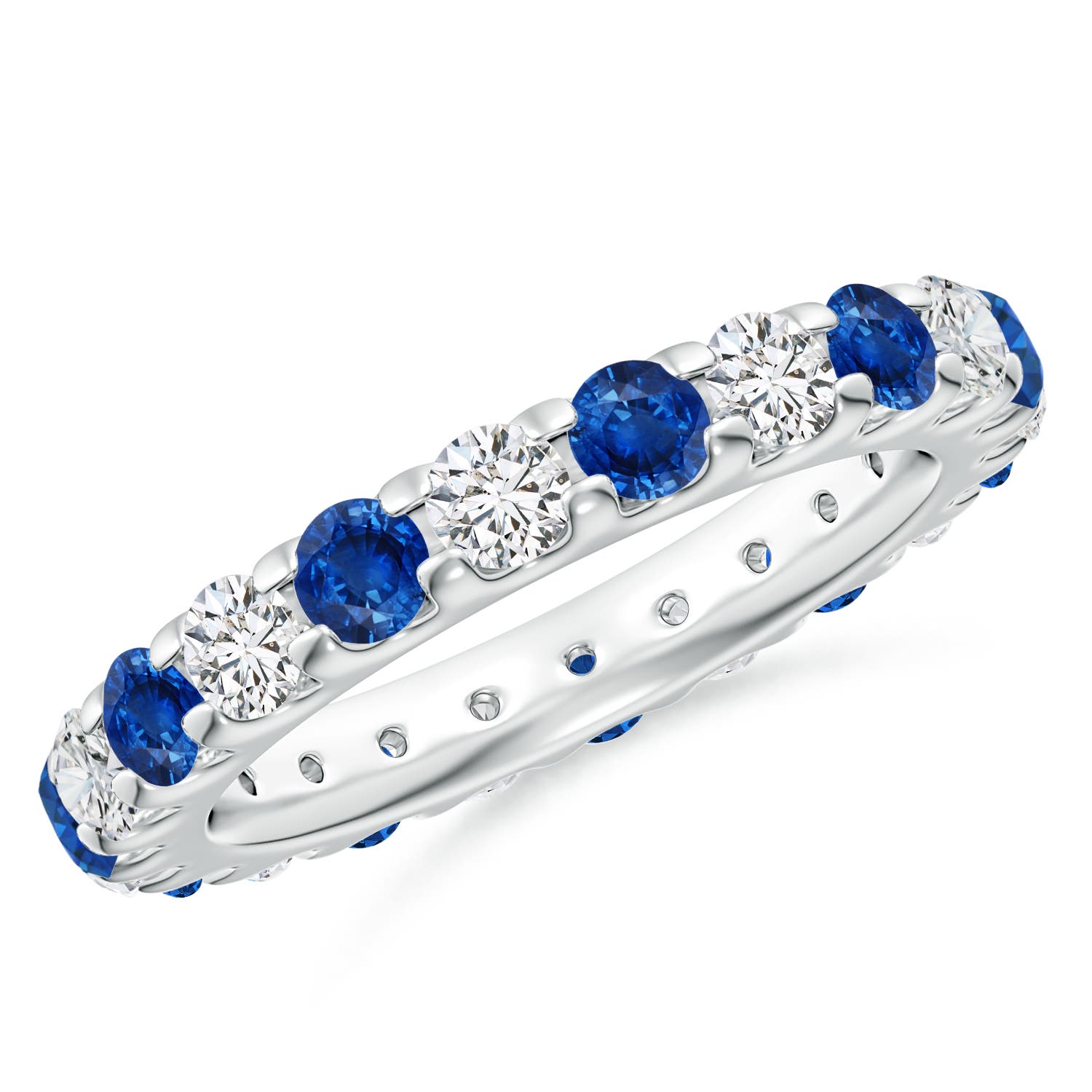 3.3mm AAA Shared Prong Sapphire and Diamond Eternity Band in 70 White Gold