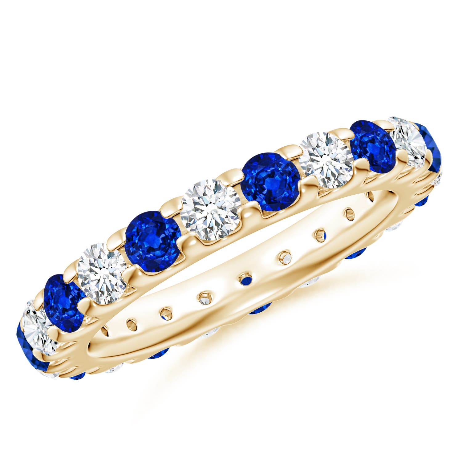 3.3mm AAAA Shared Prong Sapphire and Diamond Eternity Band in 65 Yellow Gold