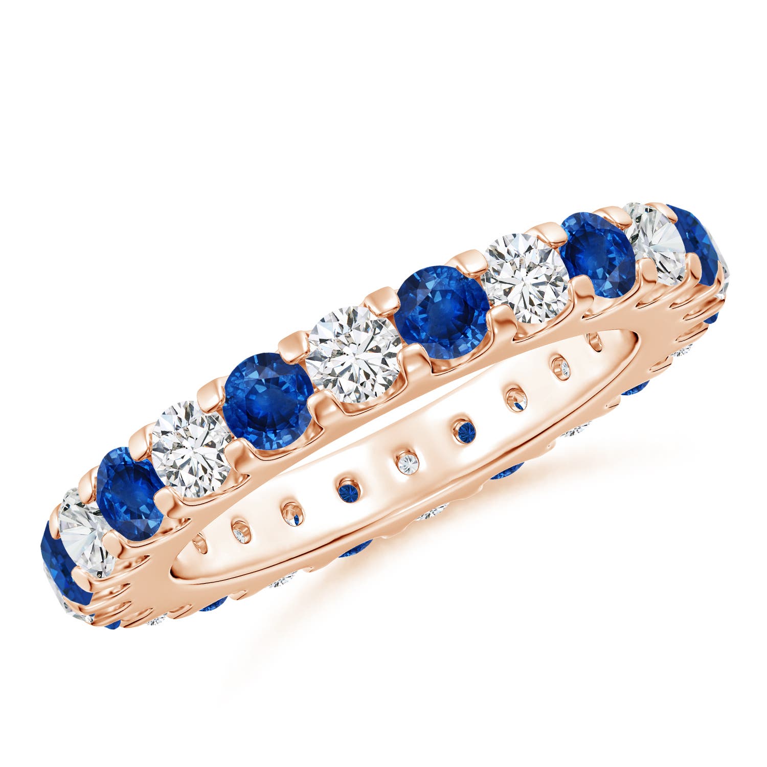 3mm AAA Shared Prong Sapphire and Diamond Eternity Band in 60 Rose Gold