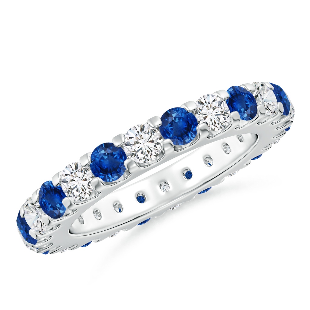 3mm AAA Shared Prong Sapphire and Diamond Eternity Band in 60 White Gold 