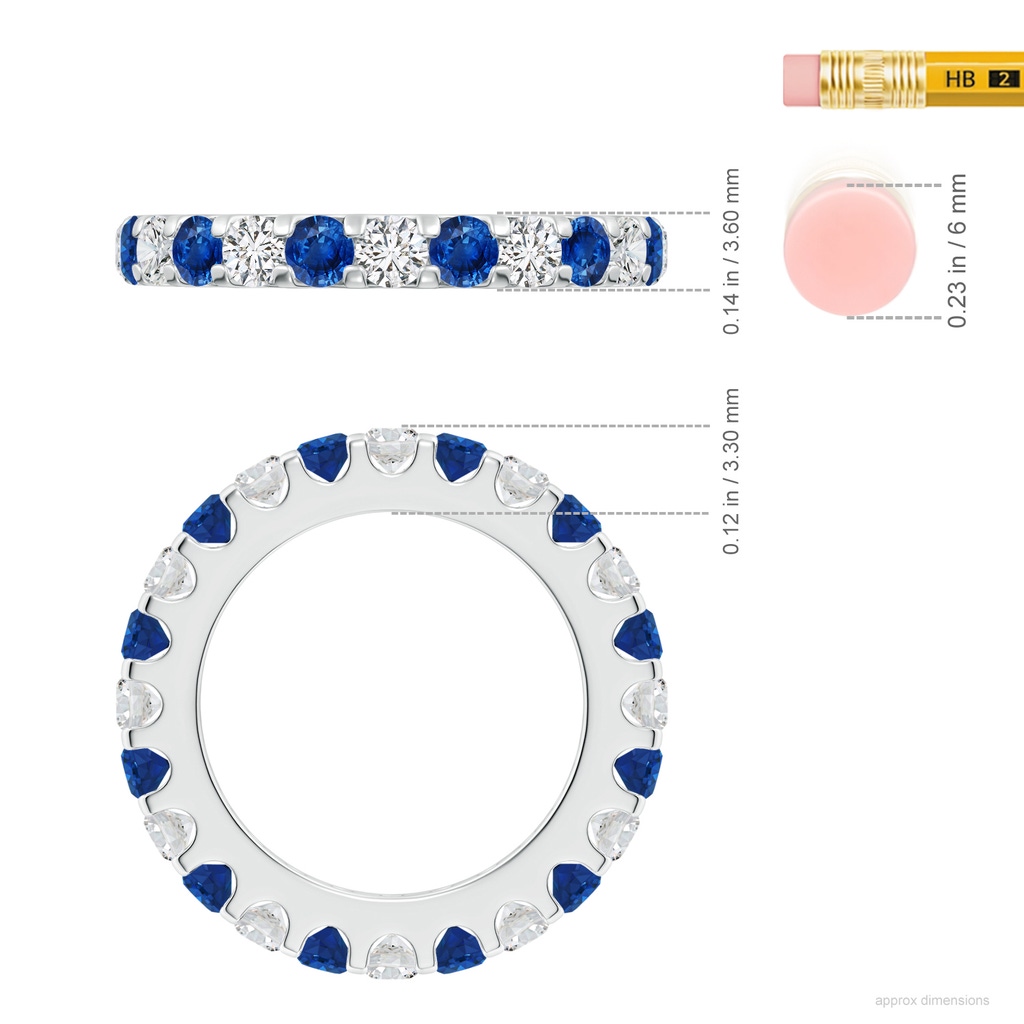 3mm AAA Shared Prong Sapphire and Diamond Eternity Band in 60 White Gold ruler