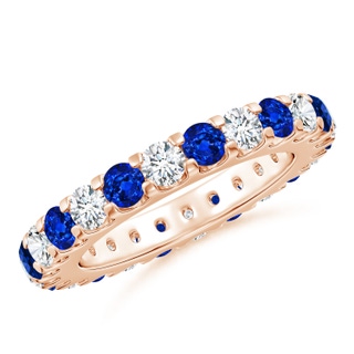 3mm AAAA Shared Prong Sapphire and Diamond Eternity Band in 65 Rose Gold
