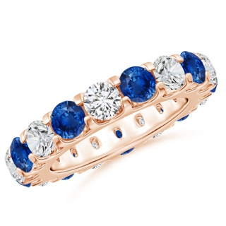 4mm AAA Shared Prong Sapphire and Diamond Eternity Band in 60 Rose Gold