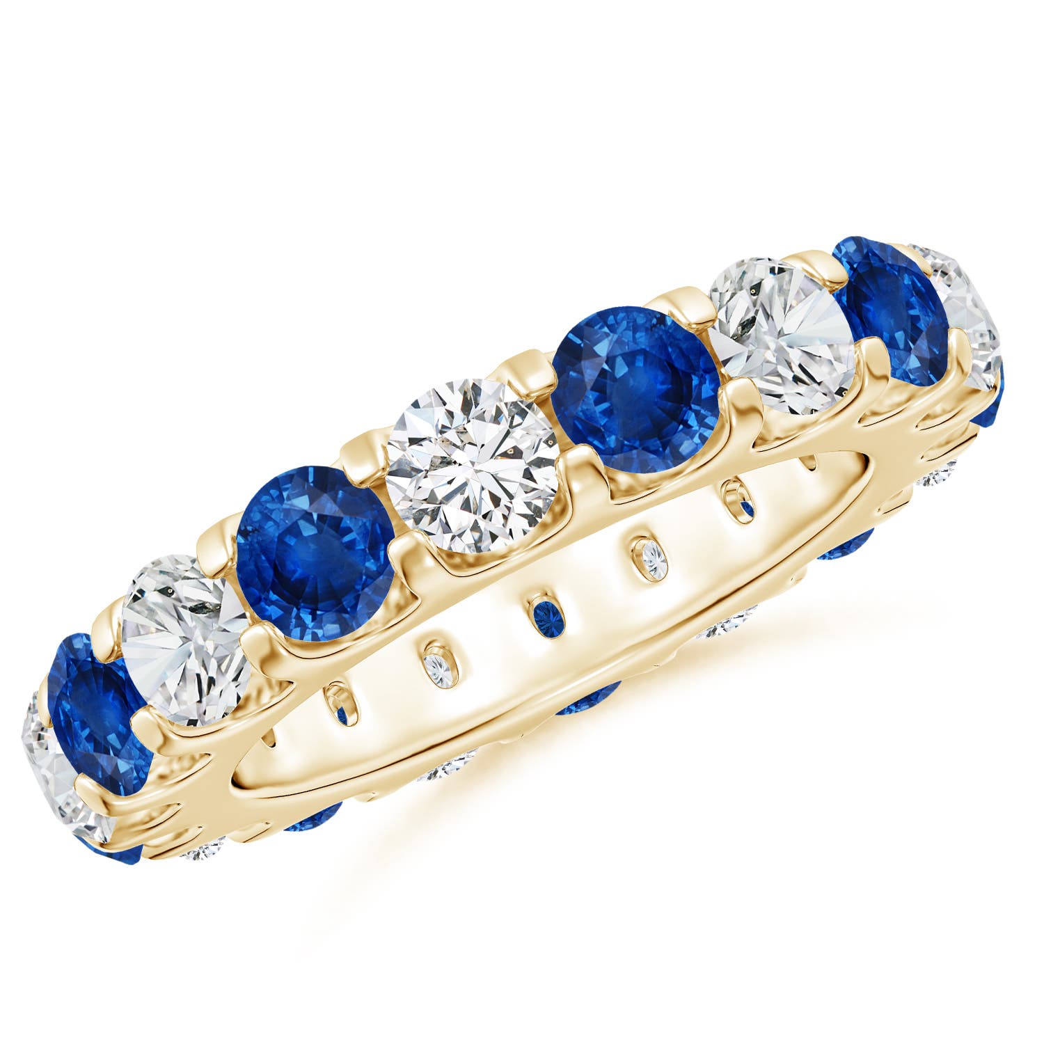 4mm AAA Shared Prong Sapphire and Diamond Eternity Band in 60 Yellow Gold