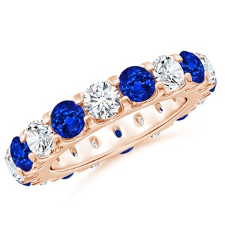 4mm AAAA Shared Prong Sapphire and Diamond Eternity Band in 70 Rose Gold