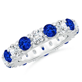 4mm AAAA Shared Prong Sapphire and Diamond Eternity Band in 75 White Gold