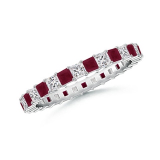 1.8mm A Shared Prong Square Ruby and Diamond Eternity Band in 60 9K White Gold