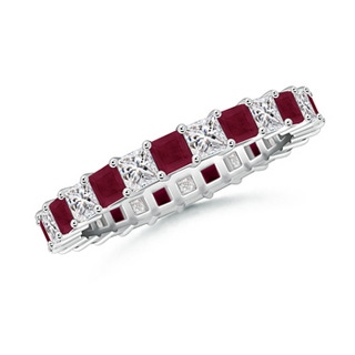 2.3mm A Shared Prong Square Ruby and Diamond Eternity Band in 60 9K White Gold