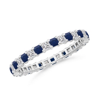 1.8mm A Shared Prong Square Sapphire and Diamond Eternity Band in 60 White Gold