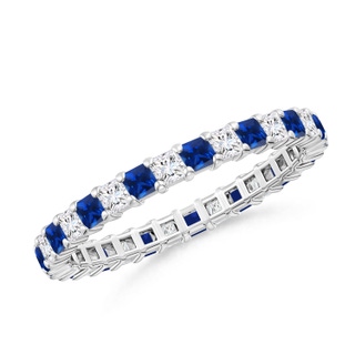 1.8mm AAAA Shared Prong Square Sapphire and Diamond Eternity Band in 60 P950 Platinum