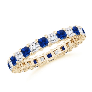 2.3mm AAAA Shared Prong Square Sapphire and Diamond Eternity Band in 65 Yellow Gold