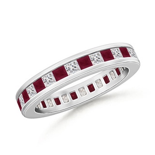 1.9mm A Channel Set Square Ruby Diamond Eternity Wedding Band in 60 9K White Gold